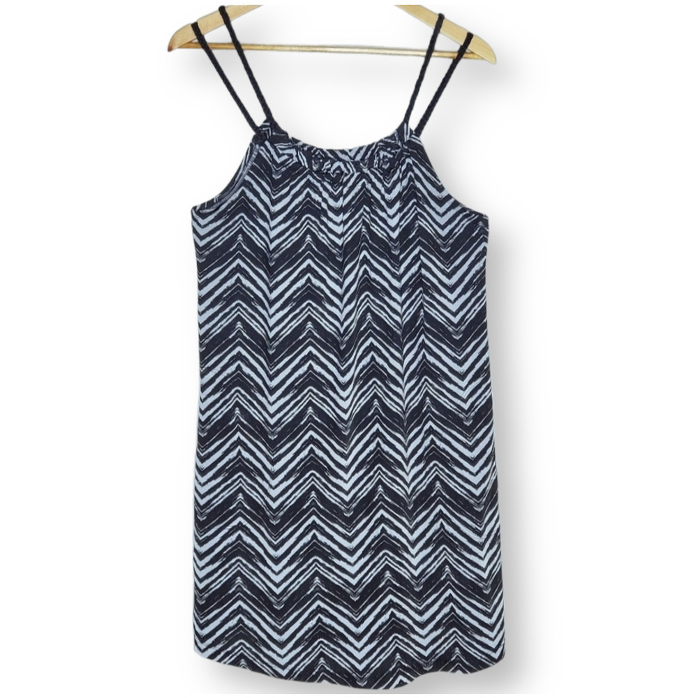 J. Valdi Braided Spaghetti Strap Chevron Dress Black White Size Small